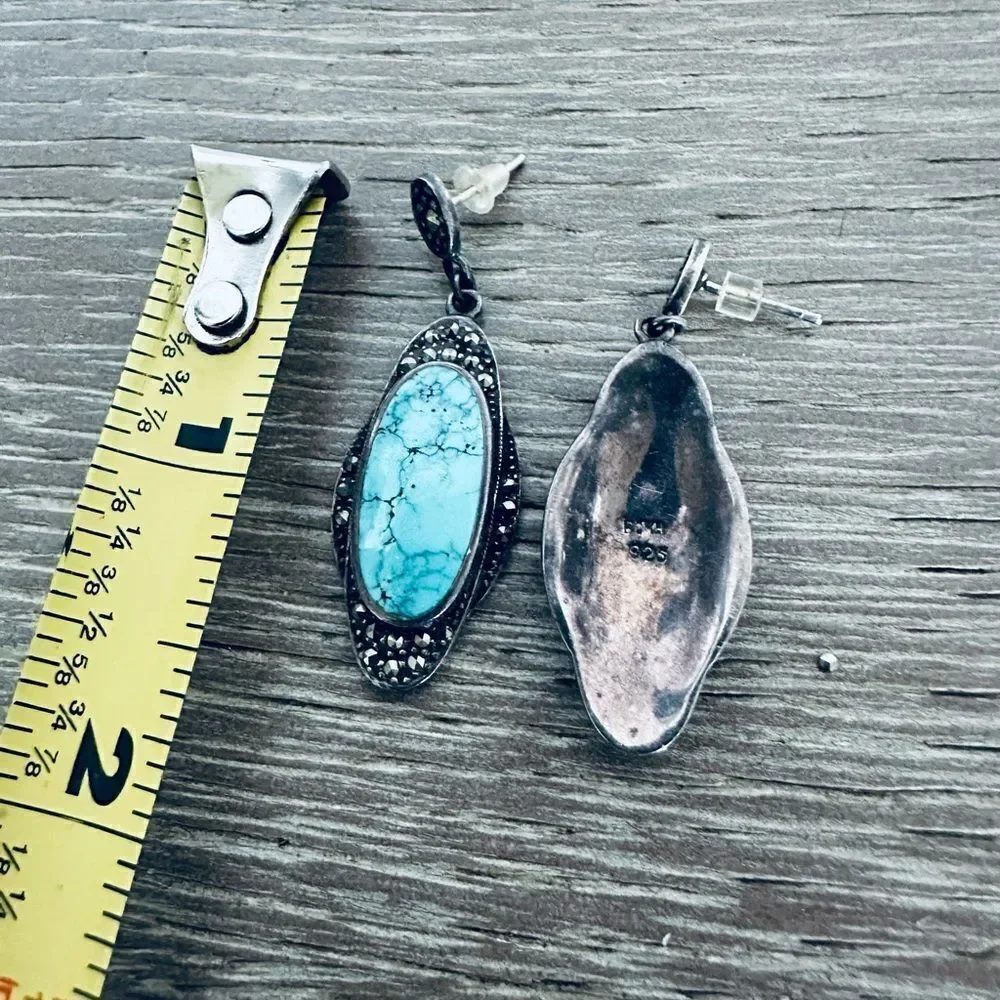 Sterling Silver Vintage Turquoise Stone Oval Earrings